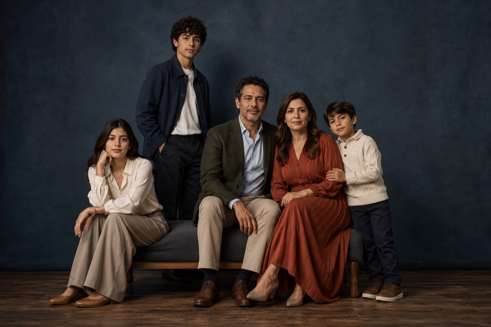 Retrato de una familia de cinco personas